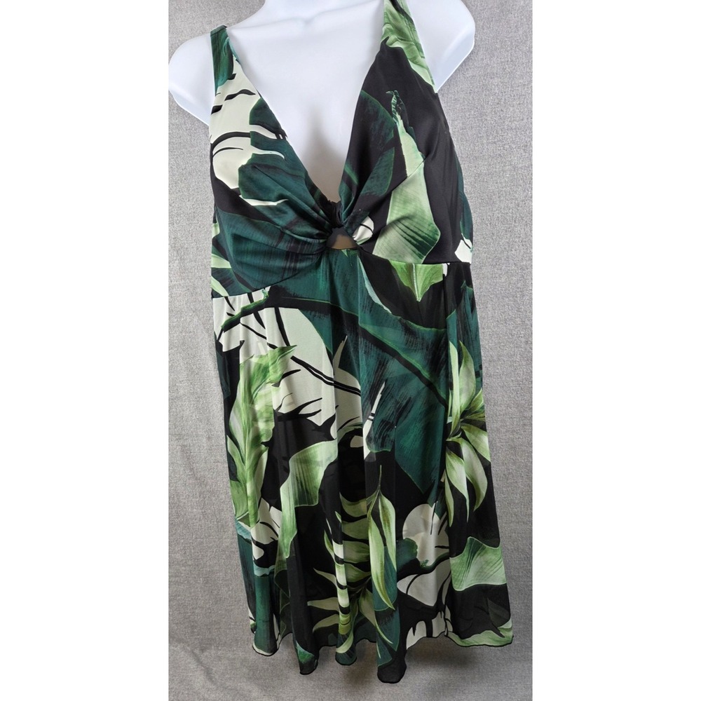 Swim By Cacique‎ 42DD One Piece Swimsuit Skirted Green Floral Lined Plunge NEW